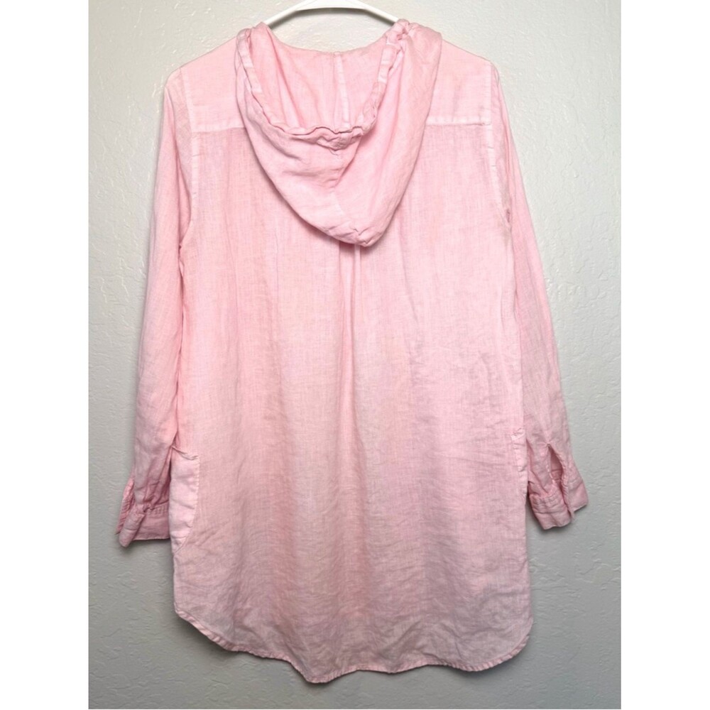 Forcynthia Beachwear Pastel Pink Linen Hooded Tunic Beach Coverup Size L - Picture 9 of 11